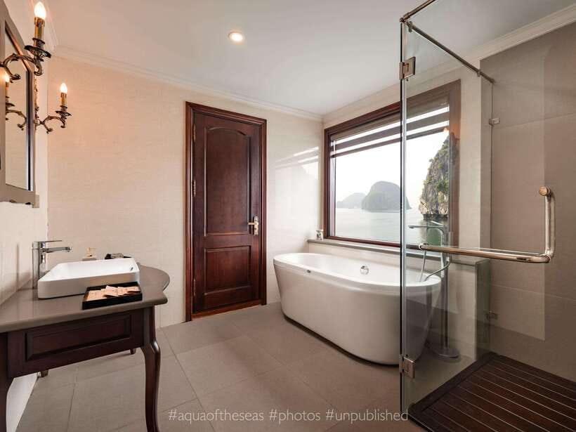2-Day: Halong Lan Ha Bay 5 Stars Cruises w/Balcony & Bathtub - Sunset, dinner, and a night at anchor