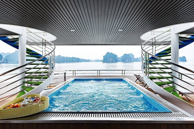 Halong Bay Day Tour Luxury Cruise With Jacuzzi and Buffet Lunch - Kayaking, bamboo boat, and the sunset snack