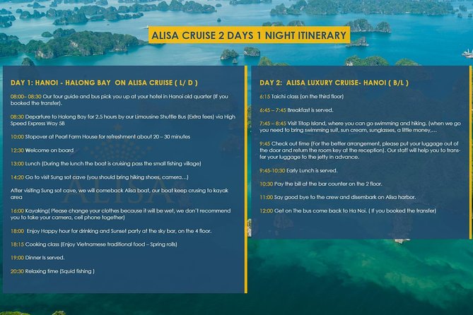 Overnight Luxury 5 Star Alisa Cruise with Meals, Kayak or Bamboo Boat - Getting to Dock 16 before boarding