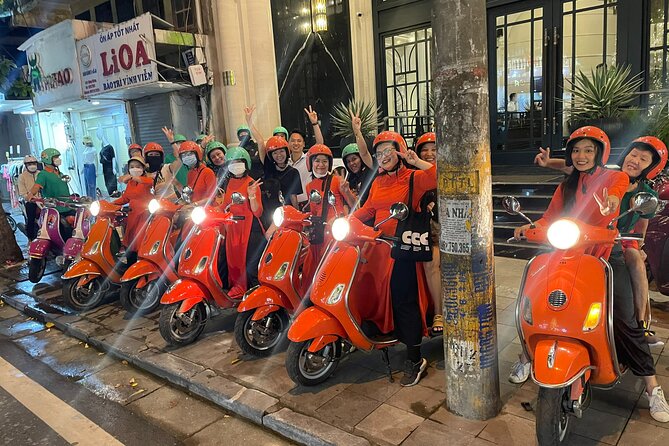 Vespa Female Ao Dai riders Night Street Food + See Train Street - Banh Xeo near the Opera House