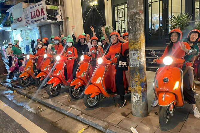 Vespa Female Ao Dai riders Night Street Food + See Train Street - Truc Bach and the Ngu Xa food stop